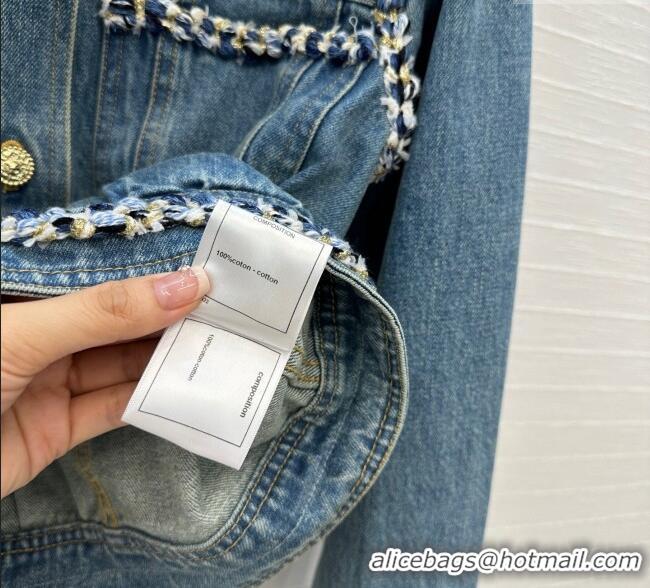 Super Quality Chanel Denim Jacket with Braided Trim 0717 Blue 2025
