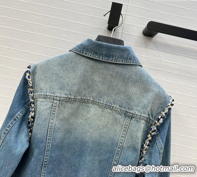 Super Quality Chanel Denim Jacket with Braided Trim 0717 Blue 2025