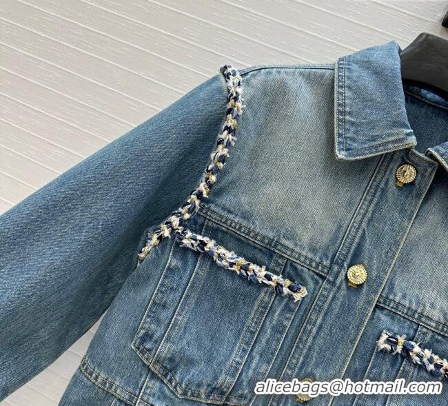 Super Quality Chanel Denim Jacket with Braided Trim 0717 Blue 2025