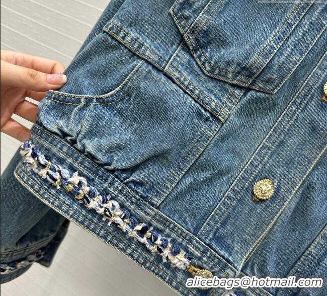 Super Quality Chanel Denim Jacket with Braided Trim 0717 Blue 2025
