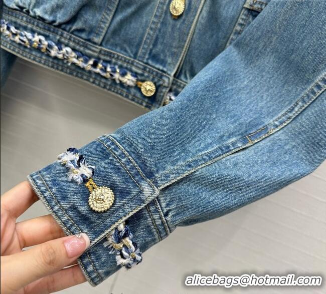 Super Quality Chanel Denim Jacket with Braided Trim 0717 Blue 2025