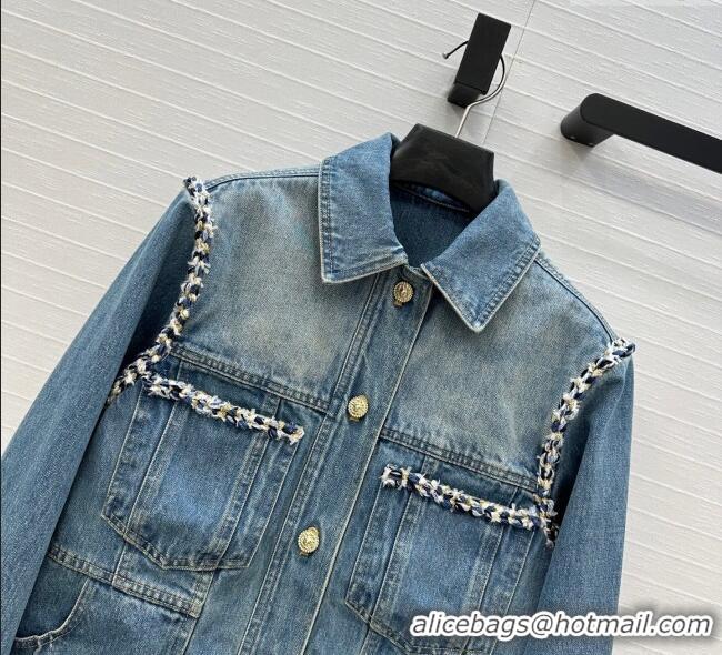 Super Quality Chanel Denim Jacket with Braided Trim 0717 Blue 2025