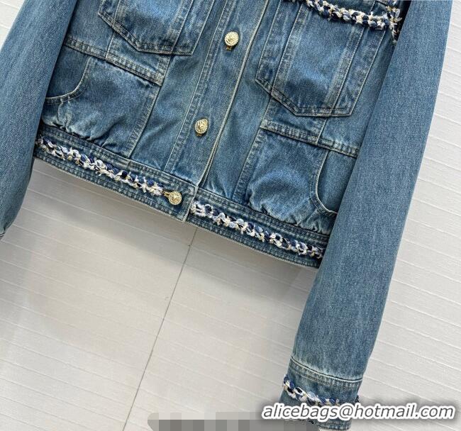 Super Quality Chanel Denim Jacket with Braided Trim 0717 Blue 2025