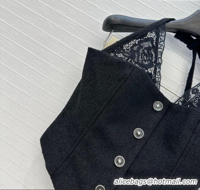 Reasonable Price Chanel Lace and Tweed Vest 0717 Black 2025