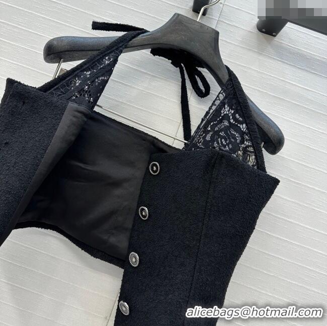 Reasonable Price Chanel Lace and Tweed Vest 0717 Black 2025