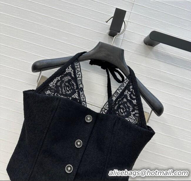 Reasonable Price Chanel Lace and Tweed Vest 0717 Black 2025
