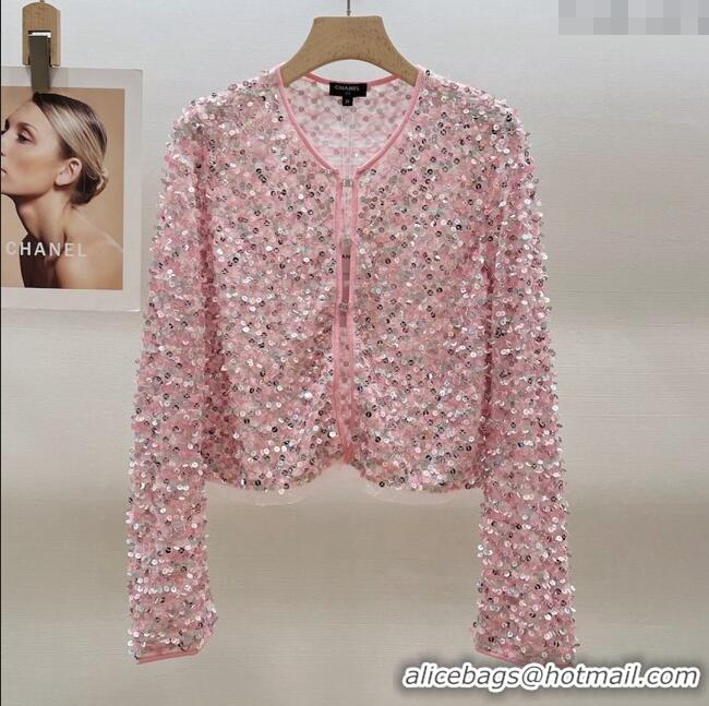 Top Quality Chanel Sequin Cardigan CH072524 Pink 2025
