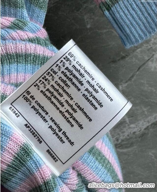 Famous Brand Chanel Cashmere Blend Striped Knit Top 0729 Blue 2025