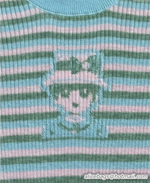 Famous Brand Chanel Cashmere Blend Striped Knit Top 0729 Blue 2025