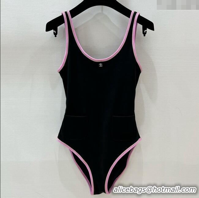 ​Best Price Chanel Stretch Jersey Swimsuit CH8601 Black/Pink 2025