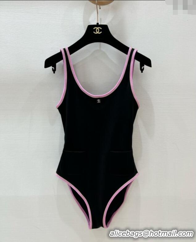 ​Best Price Chanel Stretch Jersey Swimsuit CH8601 Black/Pink 2025