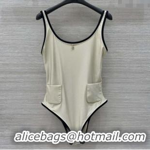 Grade Quality Chanel Stretch Jersey Swimsuit CH8603 Beige/Black 2025