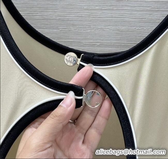 Grade Quality Chanel Stretch Jersey Swimsuit CH8603 Beige/Black 2025