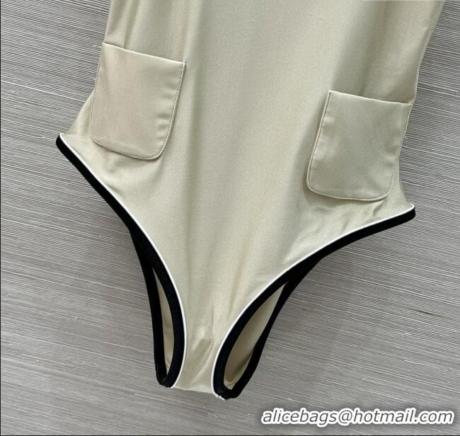 Grade Quality Chanel Stretch Jersey Swimsuit CH8603 Beige/Black 2025