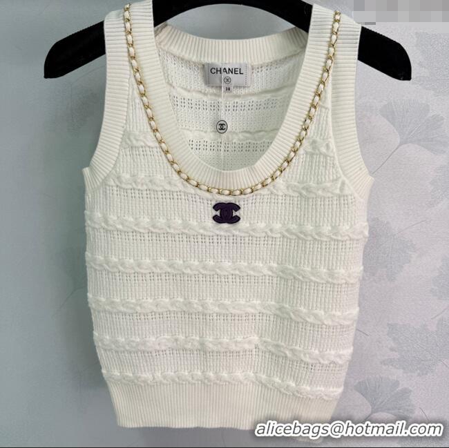 ​Super Quality Chanel Wool Knit Vest with Chain 0814 White 2025