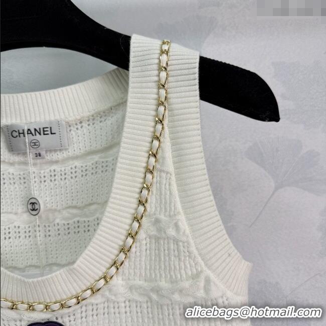 ​Super Quality Chanel Wool Knit Vest with Chain 0814 White 2025