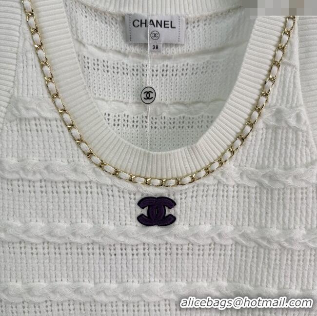 ​Super Quality Chanel Wool Knit Vest with Chain 0814 White 2025