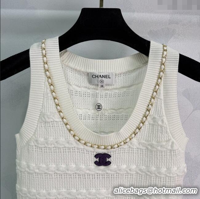 ​Super Quality Chanel Wool Knit Vest with Chain 0814 White 2025
