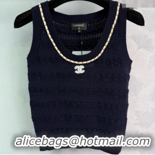 ​Top Design Chanel Wool Knit Vest with Chain 0814 Black 2025