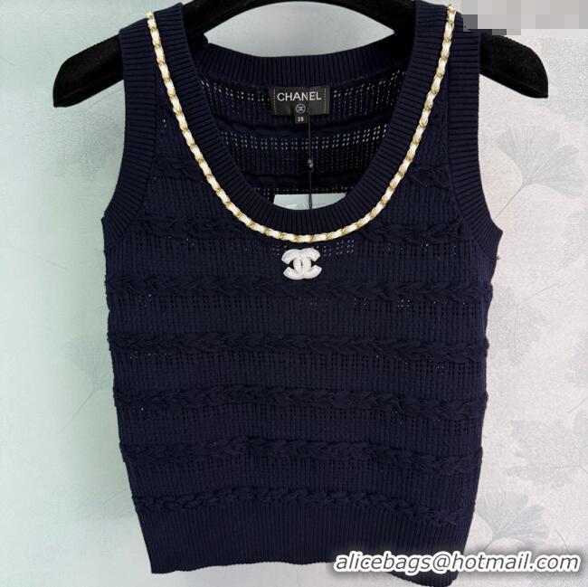 ​Top Design Chanel Wool Knit Vest with Chain 0814 Black 2025