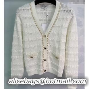 ​Top Quality Chanel Wool Knit Cardigan with Chain 0814 White 2025