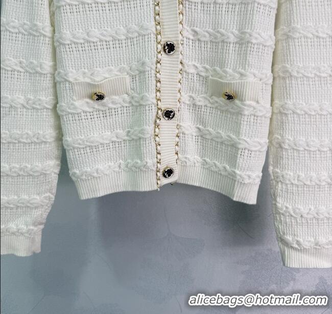 ​Top Quality Chanel Wool Knit Cardigan with Chain 0814 White 2025