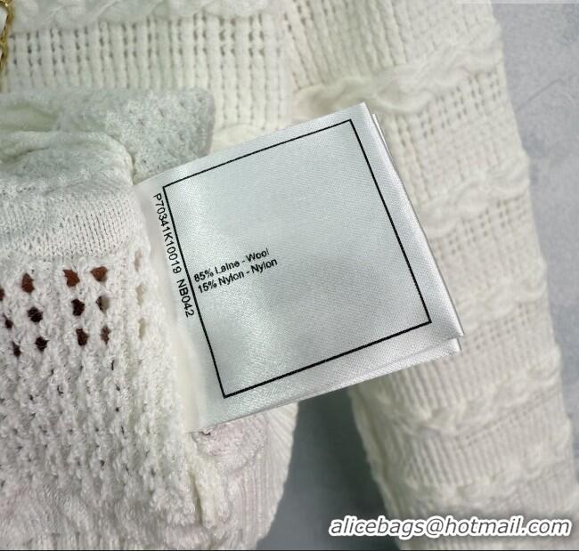 ​Top Quality Chanel Wool Knit Cardigan with Chain 0814 White 2025