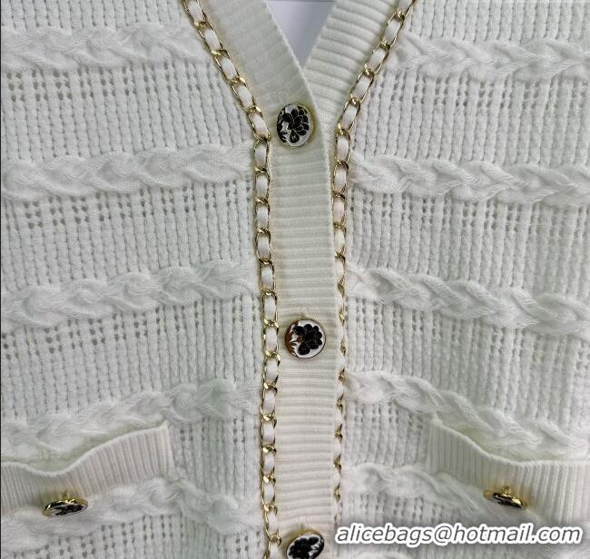 ​Top Quality Chanel Wool Knit Cardigan with Chain 0814 White 2025