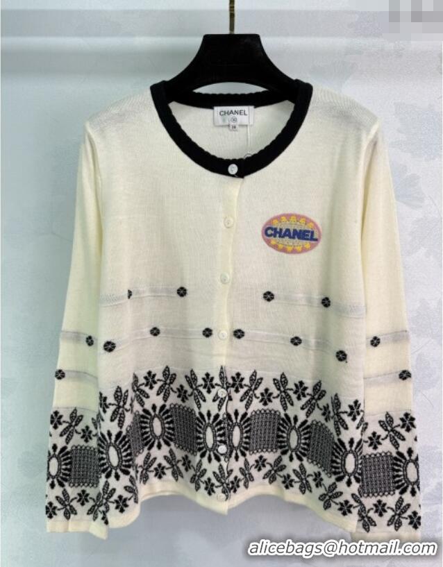 Luxury Discount Chanel Wool Knit Cardigan 0812 White 2025