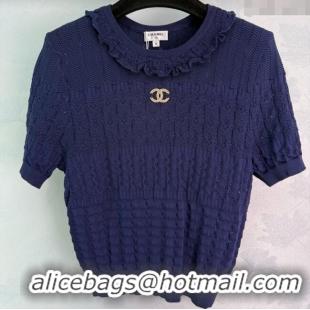 ​Well Crafted Chanel Wool Knit Top 0812 Blue 2025