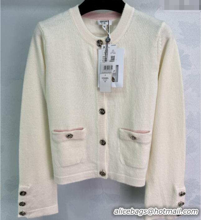 Shop Discount Chanel Cashmere Cardigan 0812 White 2025