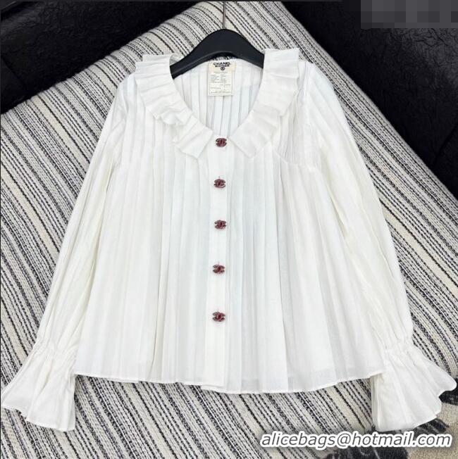 Good Product Chanel Pleated Shirt 0812 White 2025