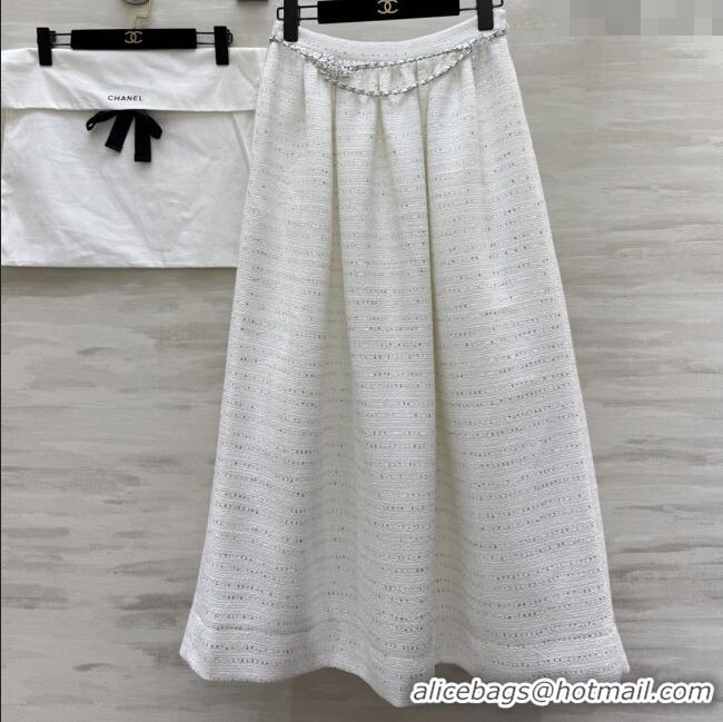 Top Quality Chanel Tweed Skirt CH82123 White 2025