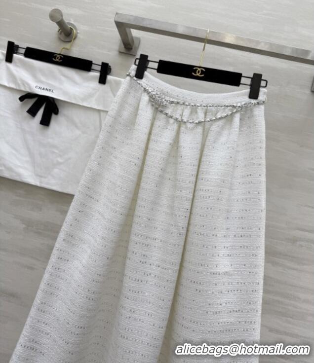 Top Quality Chanel Tweed Skirt CH82123 White 2025