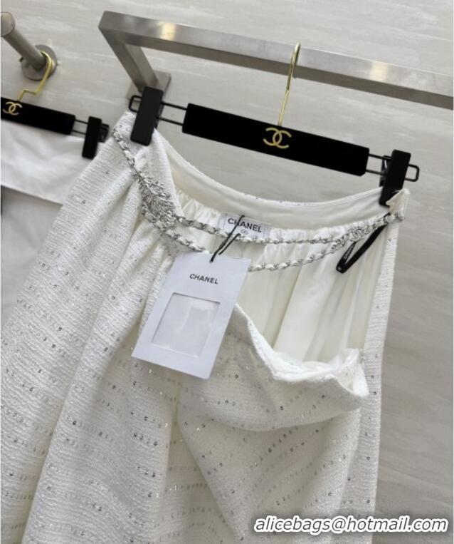 Top Quality Chanel Tweed Skirt CH82123 White 2025