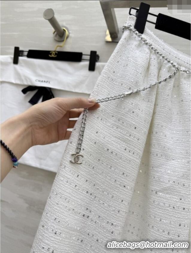 Top Quality Chanel Tweed Skirt CH82123 White 2025