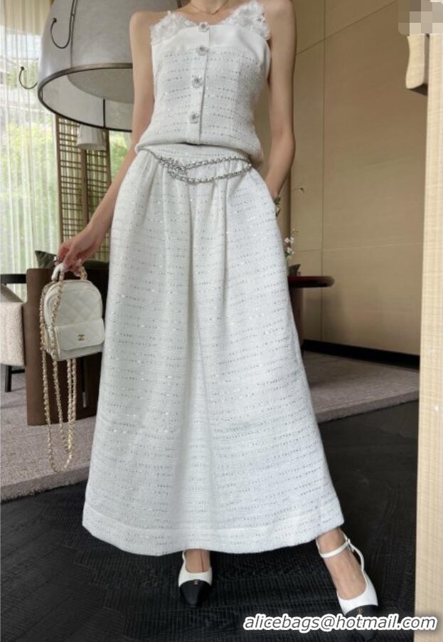 Top Quality Chanel Tweed Skirt CH82123 White 2025