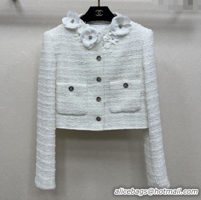 Top Design Chanel Tweed Jacket CH82112 White 2025