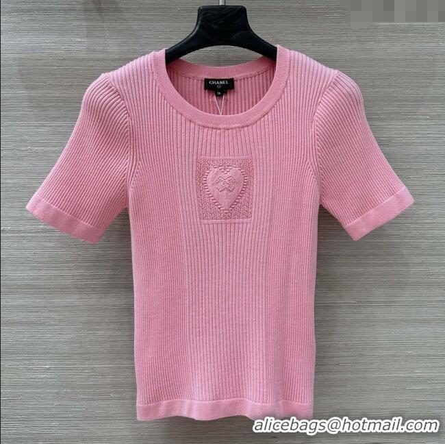 ​Traditional Discount Chanel Knit Short-sleeved Sweater CH82115 Pink 2025