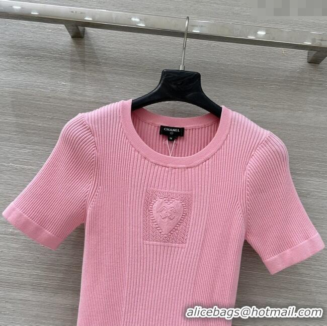 ​Traditional Discount Chanel Knit Short-sleeved Sweater CH82115 Pink 2025