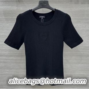 Unique Grade Chanel Knit Short-sleeved Sweater CH82116 Black 2025