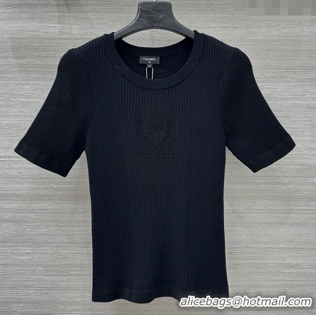 Unique Grade Chanel Knit Short-sleeved Sweater CH82116 Black 2025