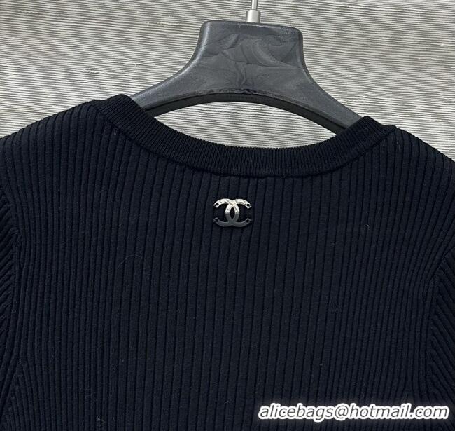 Unique Grade Chanel Knit Short-sleeved Sweater CH82116 Black 2025