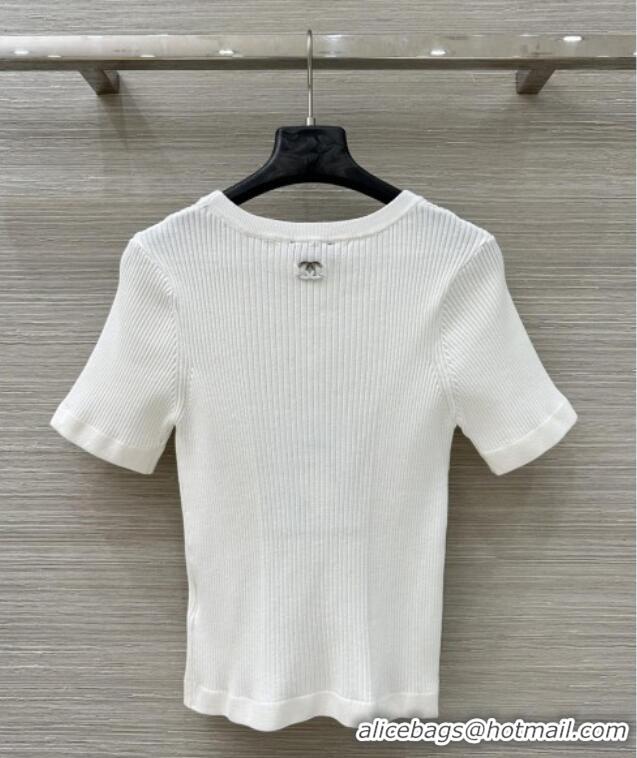​Affordable Price Chanel Knit Short-sleeved Sweater CH82117 White 2025