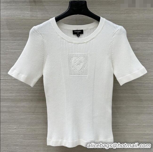​Affordable Price Chanel Knit Short-sleeved Sweater CH82117 White 2025