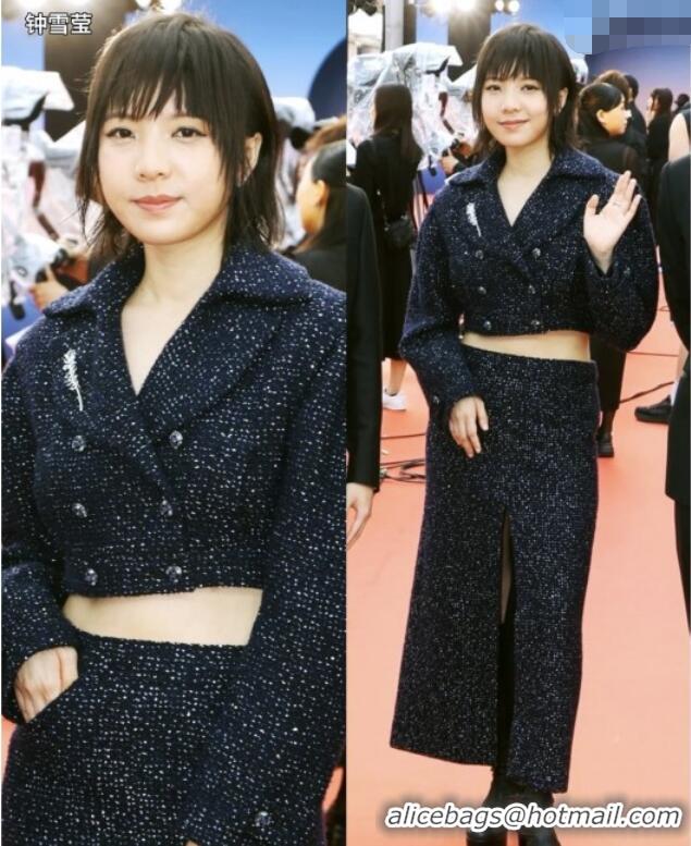 Inexpensive Chanel Tweed & Sequins Jacket CH82129 Blue 2025