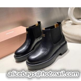 Discount Miu Miu Calf Leather Platform Ankle Boots Black 1024127