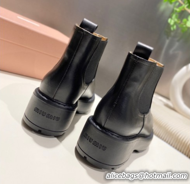 Discount Miu Miu Calf Leather Platform Ankle Boots Black 1024127