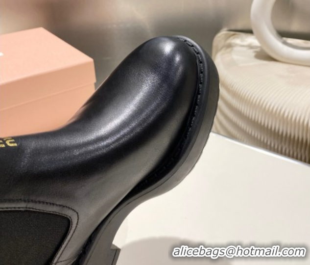 Discount Miu Miu Calf Leather Platform Ankle Boots Black 1024127