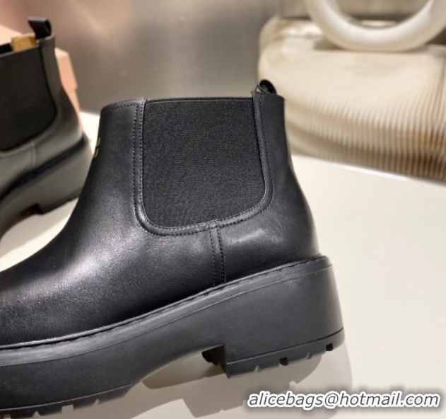 Discount Miu Miu Calf Leather Platform Ankle Boots Black 1024127